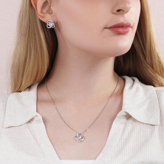 Love Knot Earring & Necklace Set — 14k White Gold Finish
