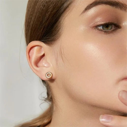 Mini Shell Circle Studs — 925 Sterling Silver