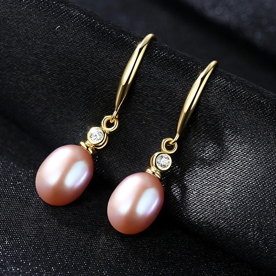 Water Drop Natural Pearl Dangle Earrings — 925 Sterling Silver
