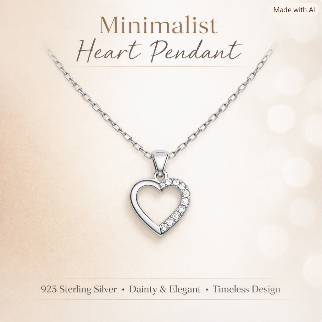 Minimalist Love Heart Shape Pendant Sterling Silver