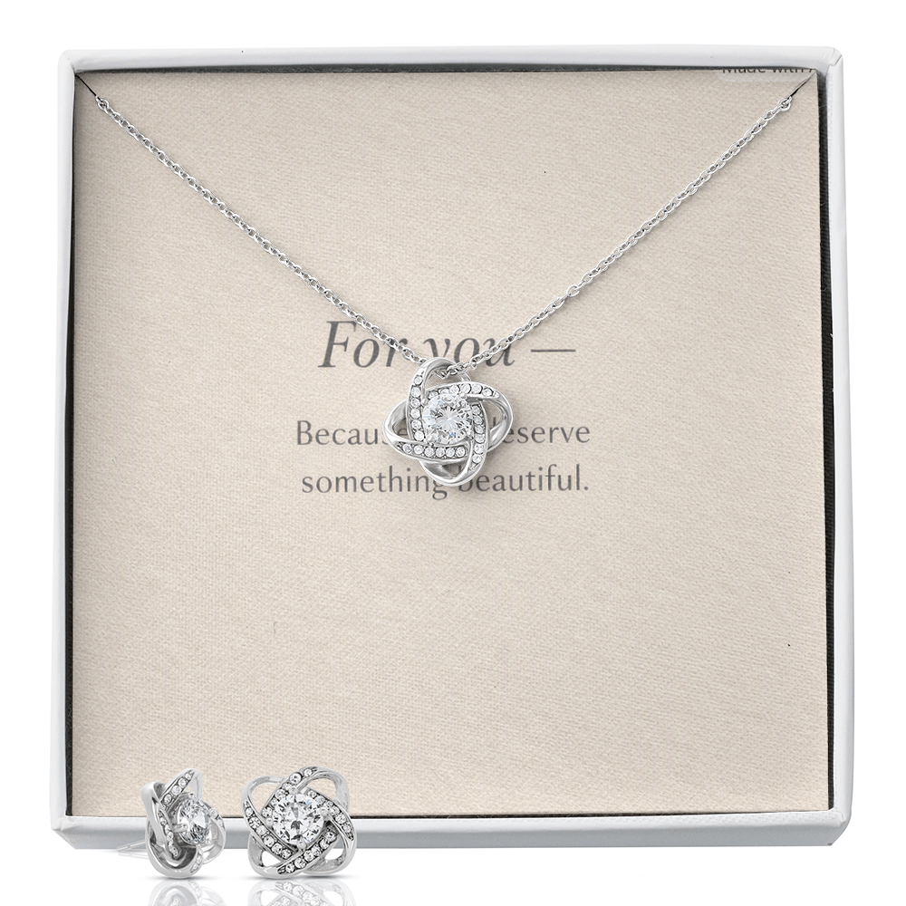 Love Knot Earring & Necklace Set — 14k White Gold Finish