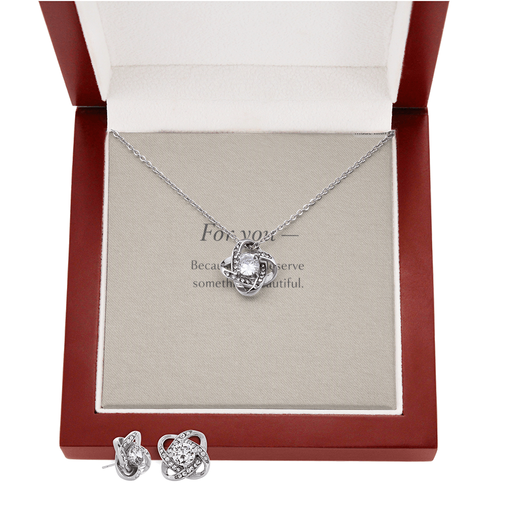 Love Knot Earring & Necklace Set — 14k White Gold Finish