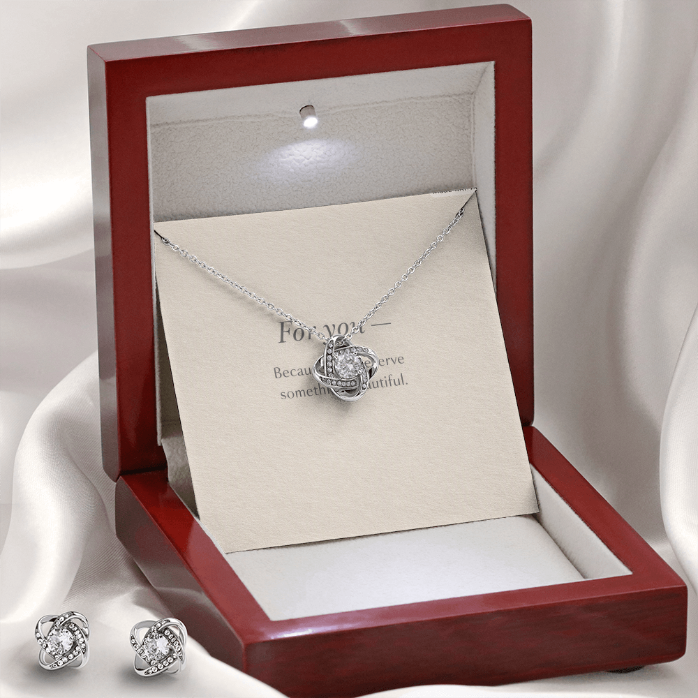 Love Knot Earring & Necklace Set — 14k White Gold Finish