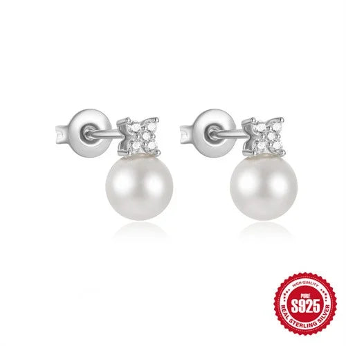CZ Pearl Fashion Earrings — 925 Sterling Silver