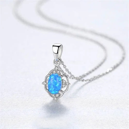 Graceful Opal Silver Necklace