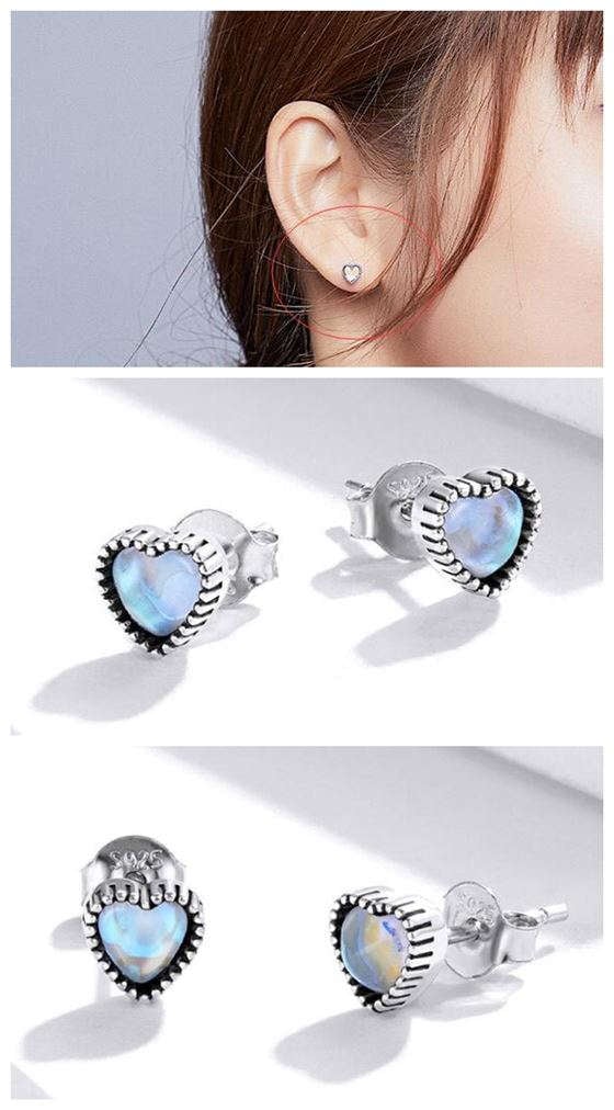 Mini Glass Heart Design Earrings — 925 Sterling Silver