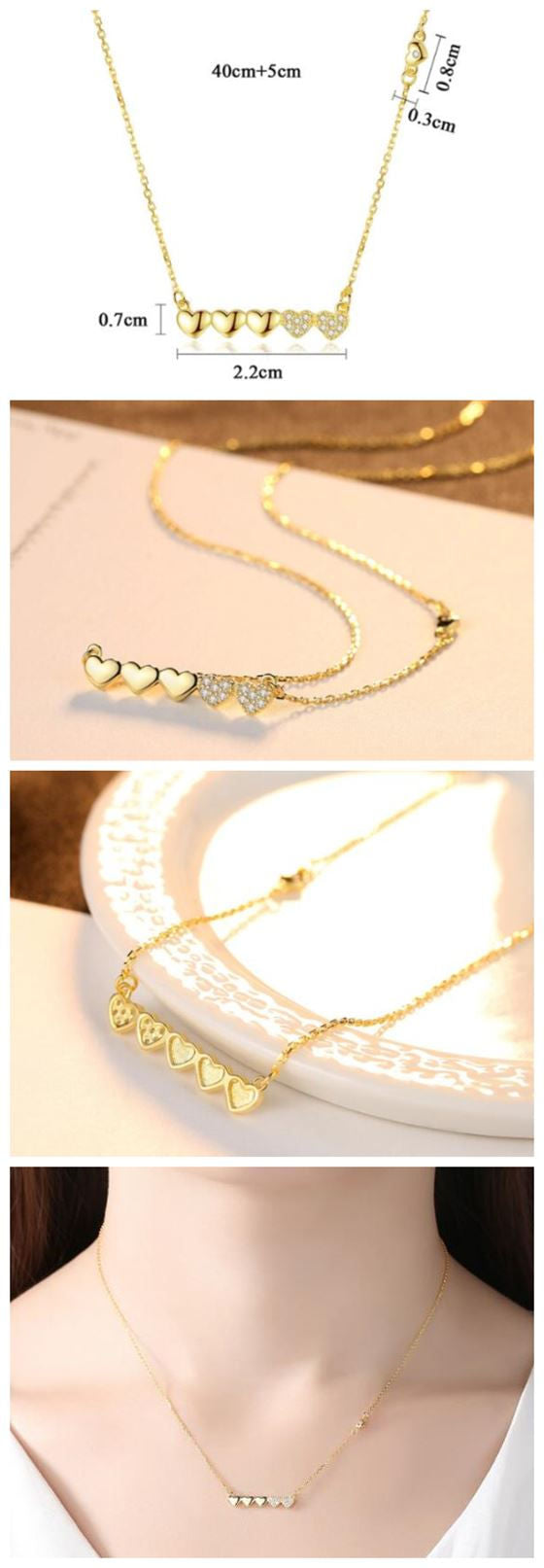 Mini Hearts Pendant Minimalist Silver Necklace
