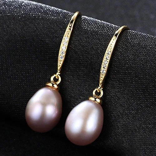 Water Drop Natural Pearl Dangle Earrings — 925 Sterling Silver